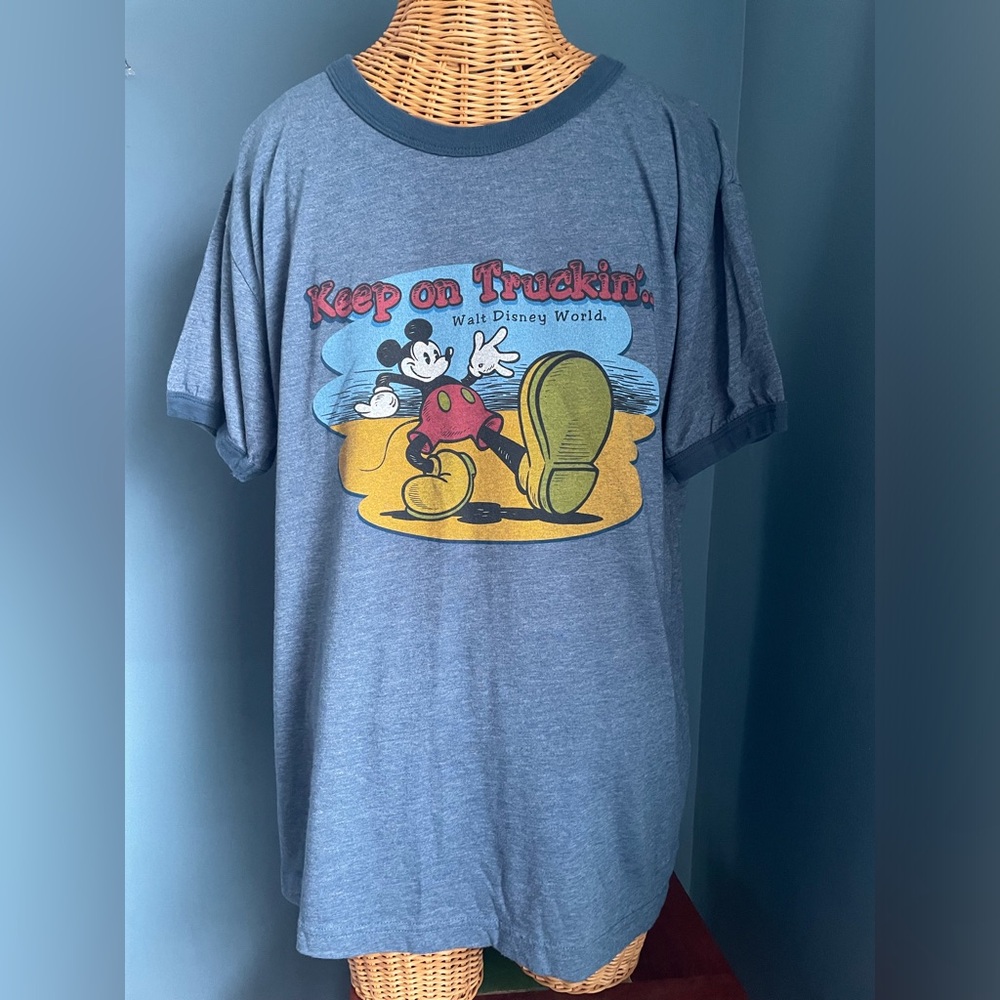 Disney Keep On Truckin Mickey Mouse Ringer T-shirt Blue Size Large